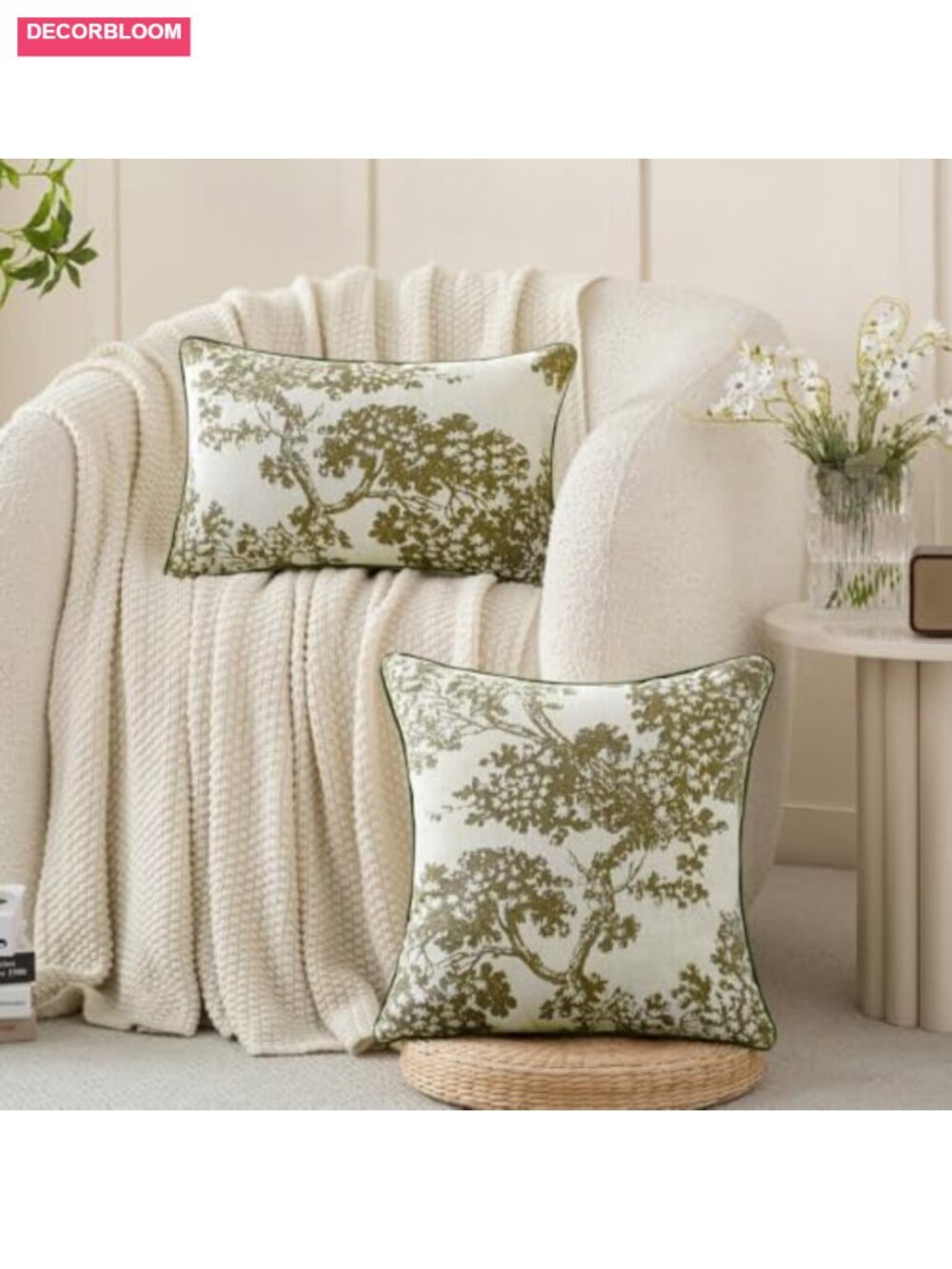 Chenille Jacquard Lumbar Throw Pillow Covers Set of 2, 12x20, Hidden Zipper, - Picture 5 of 6